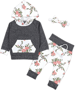 Designer Baby Clothes You Will Fall in Love With 3 Baby Girls Long Sleeve Flowers Hoodie Tops and Pants Outfit with Pocket Headband 6 12 Months